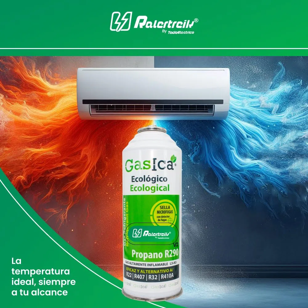 Pack Gasica V2 Gas Refrigerante Ecológico Sustituto del R22/R407/R32 y R410A (1 Botella + Llave)