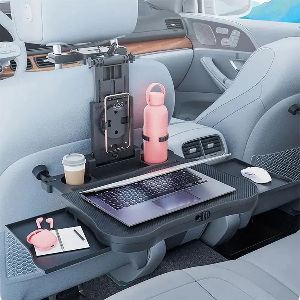 NEWFUN Mesa de Asiento Trasero para Coche, Escritorio con Portavasos y Soporte para Móvil, Escritorio para Portátil para Viajes en Coche, para Trabajar, Escribir, Comer, Viajar