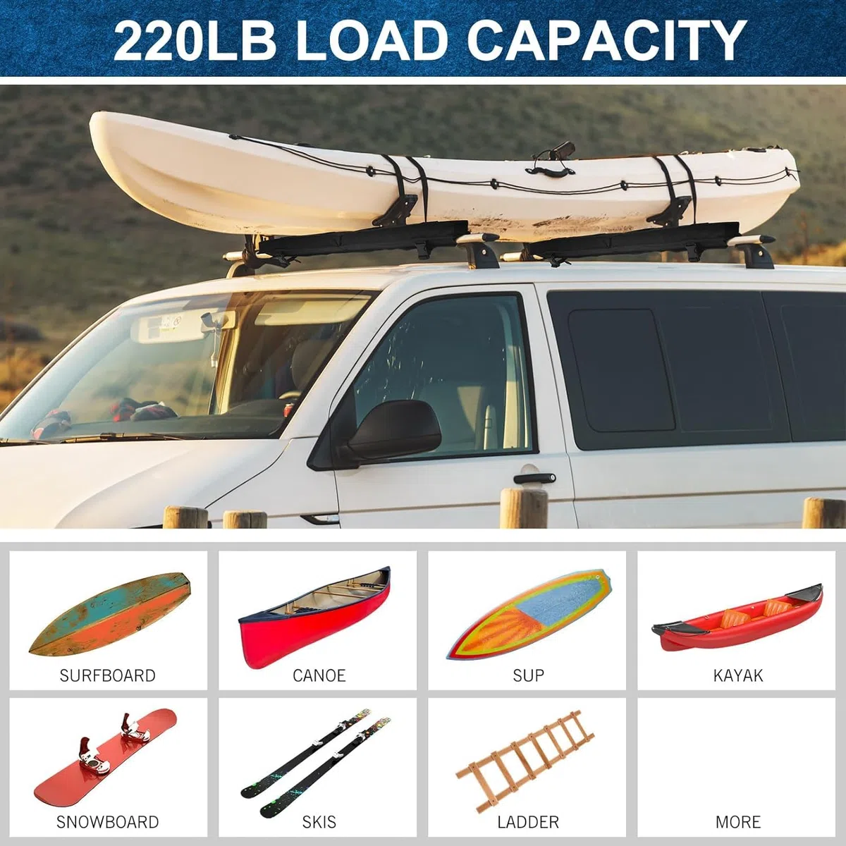 Portaequipajes de Coche,Barras para Portaequipajes de Techo Suave Universales para Coche para Transportar Kayak/Tabla de Surf/Canoa/Esquíes