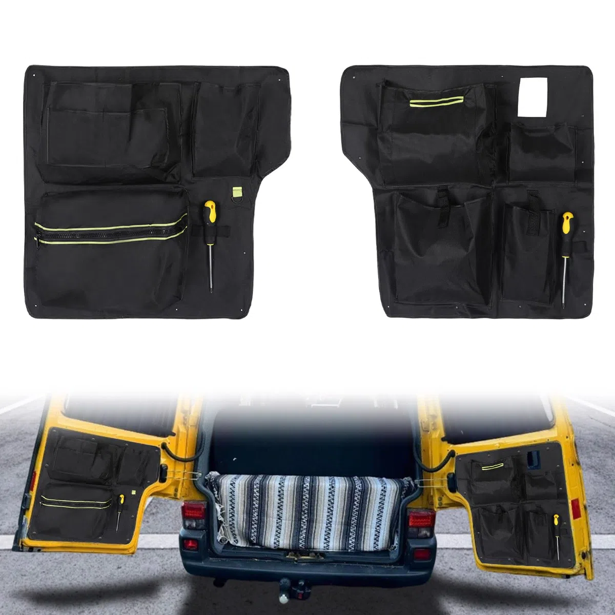Organizador de almacenamiento para puerta de granero compatible con VW T4, 2 unidades para puerta de granero, organizador de almacenamiento para furgonetas/autocaravanas, bolsas de maletero