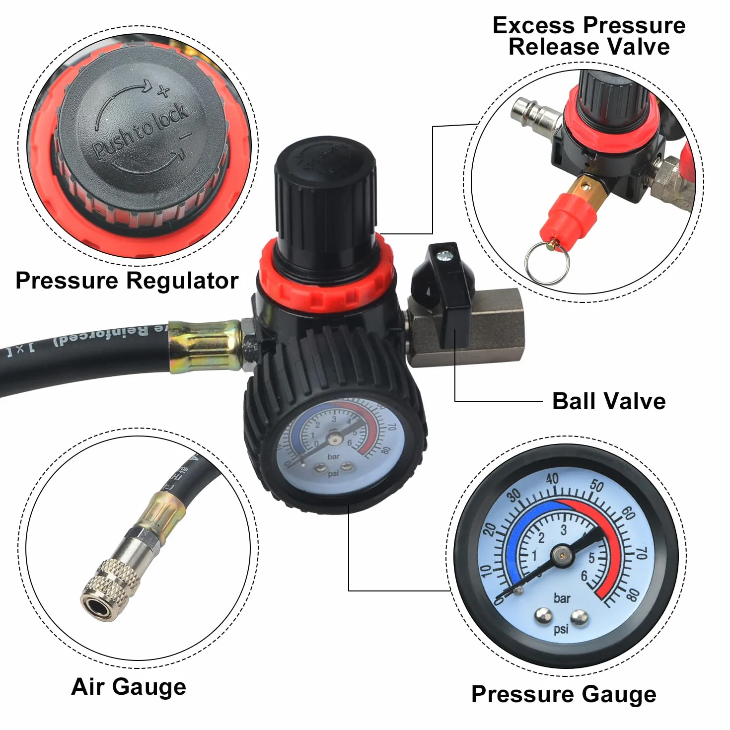 Herramientas de comprobación de impulso de turbocompresor, fáciles de usar, 4 pares de adaptadores, herramientas de comprobación de fugas para sistema frío para mangueras de 1.38-3.54