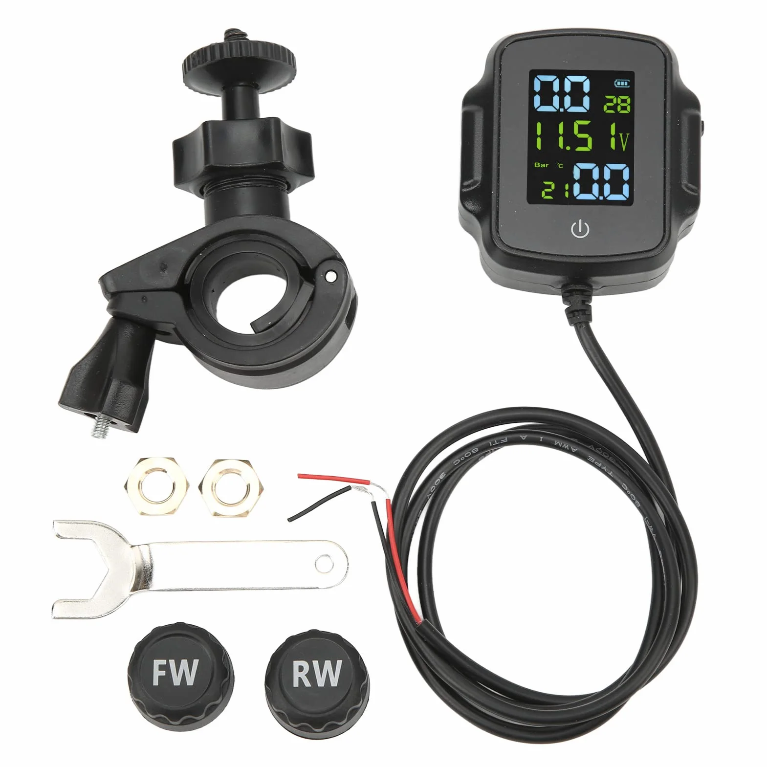 Sistema de Monitoreo de Presión de Neumáticos de Motocicleta para Motocicletas con 2 Sensores Externos TPMS 12V Carga USB Pantalla de Alta Precisión