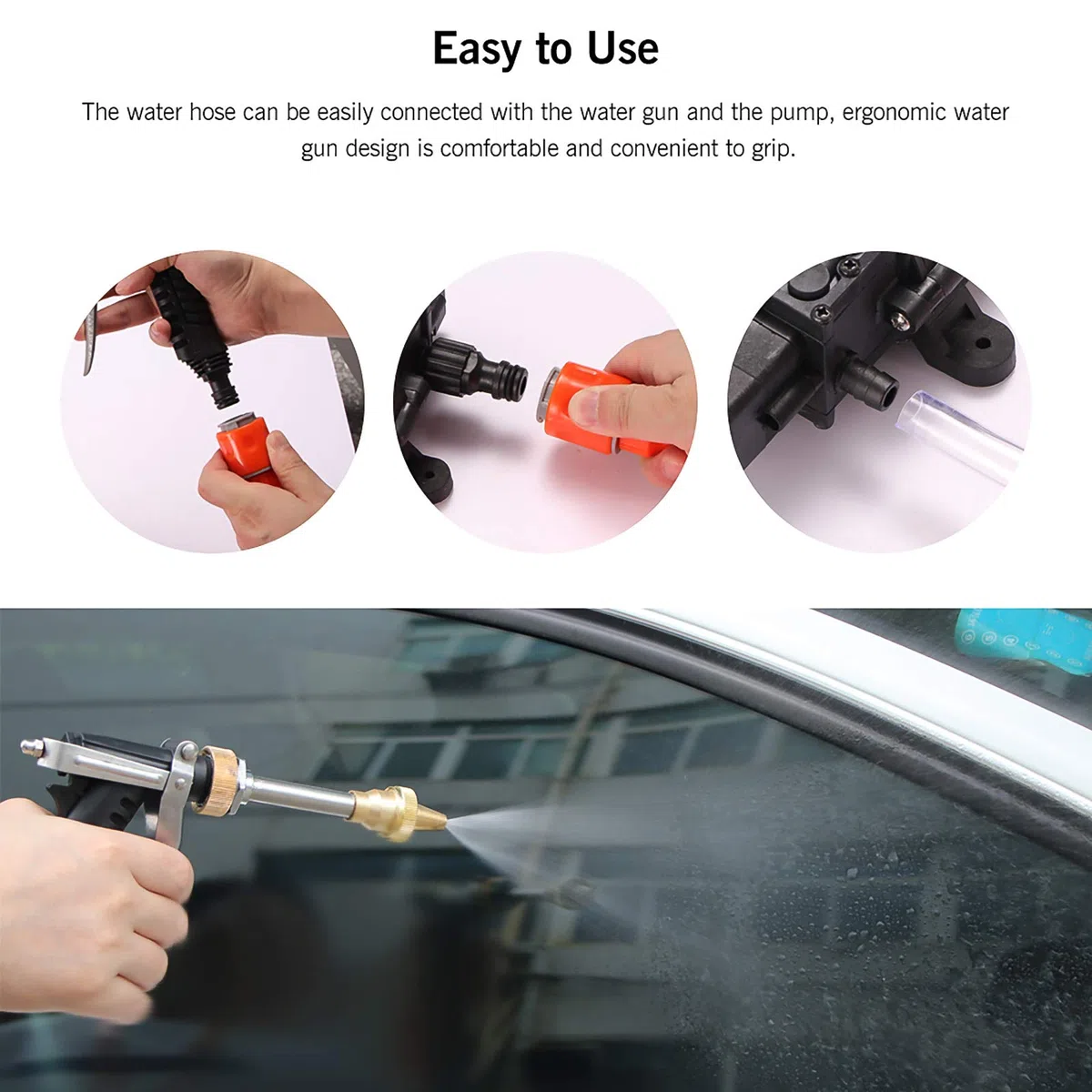 ALLOMN Bomba de Agua para Lavado de Coches de Alta Presión, Kit de Limpieza con Pistola Pulverizadora Portátil 130PS DC 12V 80W