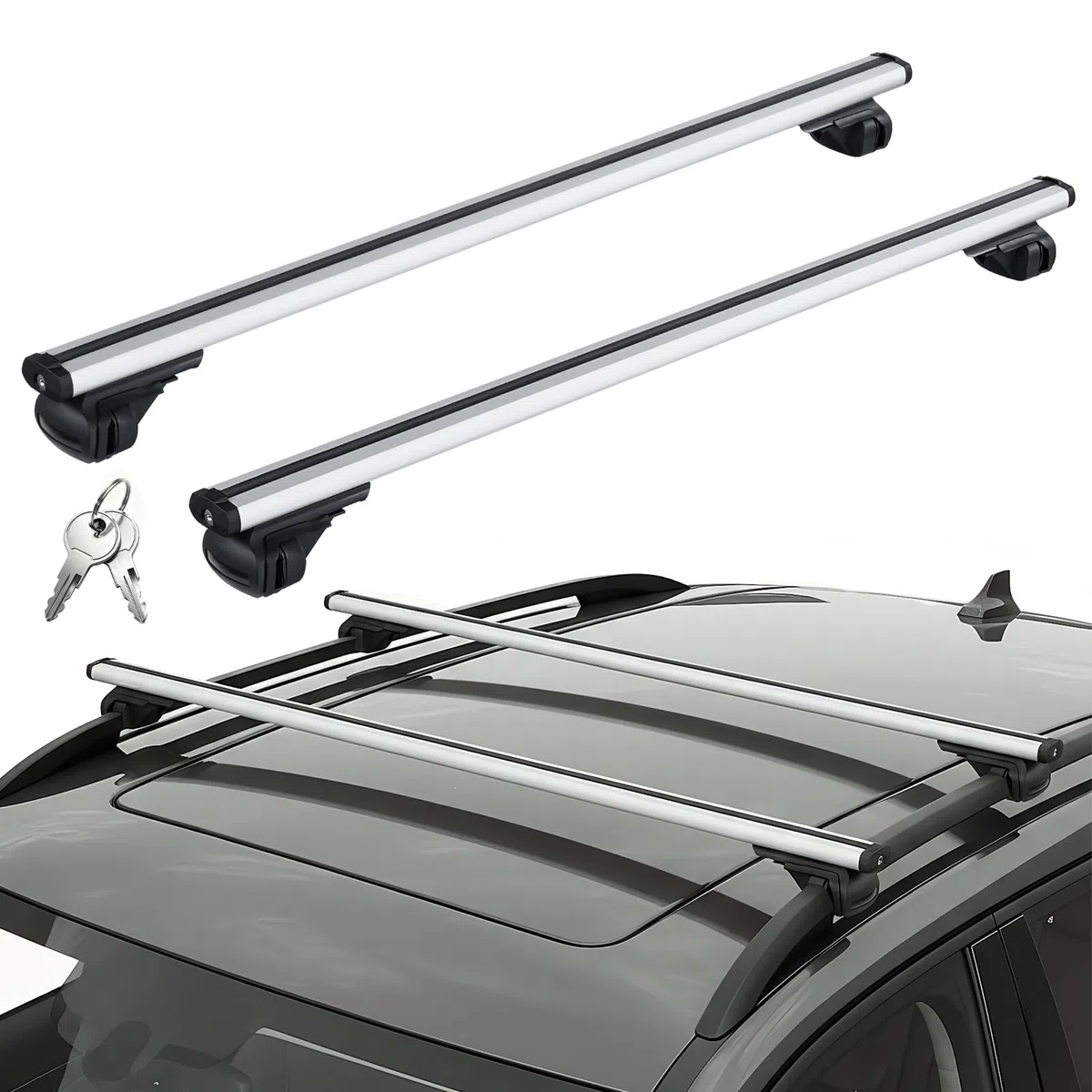 Barras de techo para coche, aluminio, distancia interior de la viga de techo 19-109 cm, apto para modelos con rieles de techo abiertos, soporta hasta 100 kg, adecuado para SUV y otros vehículos