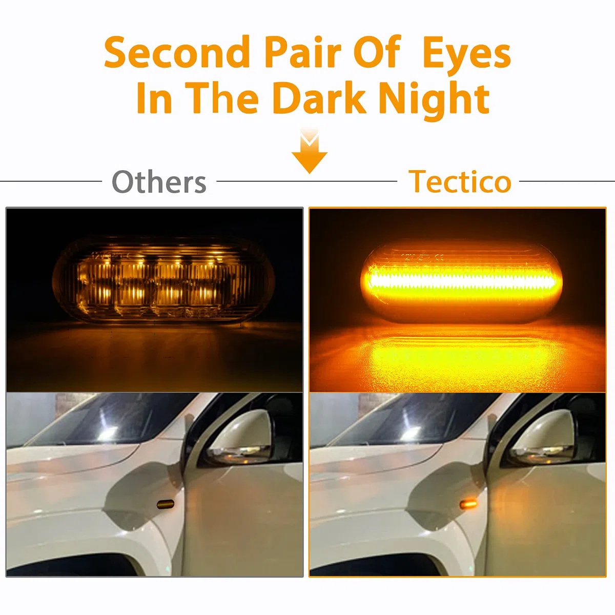 TECTICO LED Intermitentes Laterales Dinamicos Amarillo ámbar Coche Luz Intermitentes para Focus MK2 C-Max Fiesta Fusion T5 Golf3 Golf4 Passat Polo, 2 Piezas