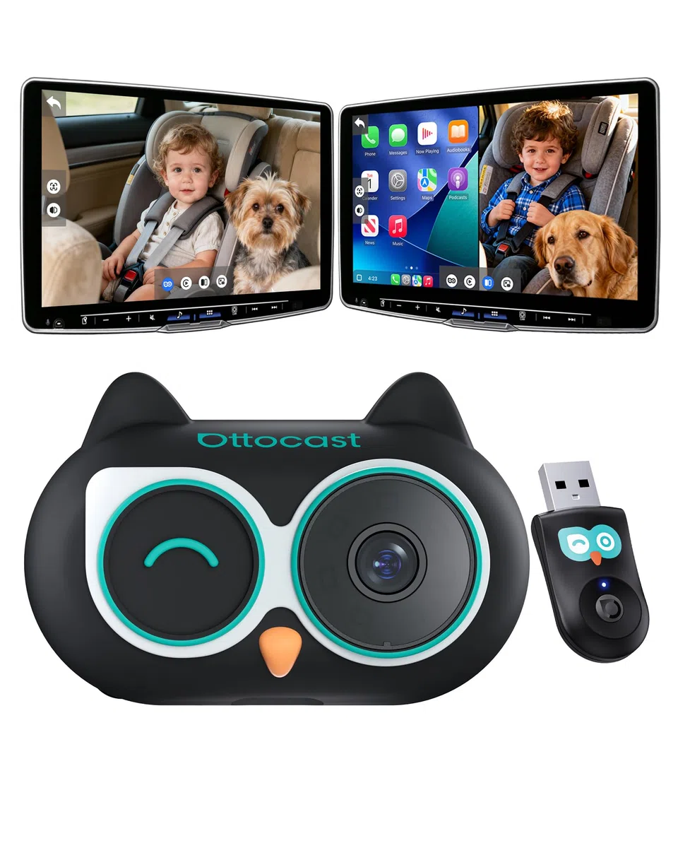 OTTOCAST Mini 3.0 Slim 2026 Upgrade Adaptador Wireless CarPlay, 2-en-1 para iPhone & Android Auto, Convierte CarPlay y Android Auto por Cable a inalámbrico, Negro