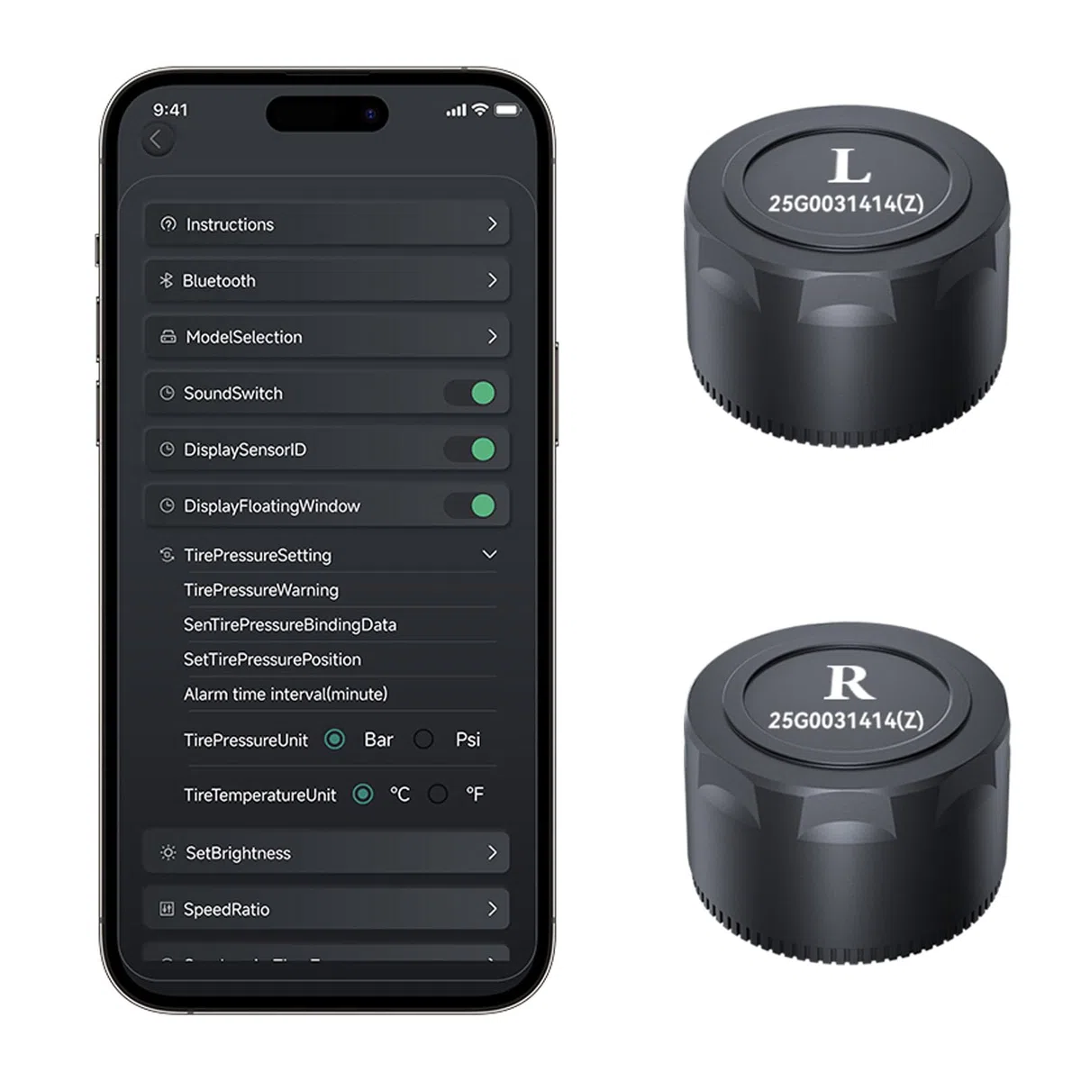 OBEST Sistema de Control de Presión de los Neumáticos con Aplicación, Bluetooth Inteligente para Motocicleta TPMS con 2 Sensores Externos, Presión de Neumáticos Inalámbrica y Detector de Temperatura