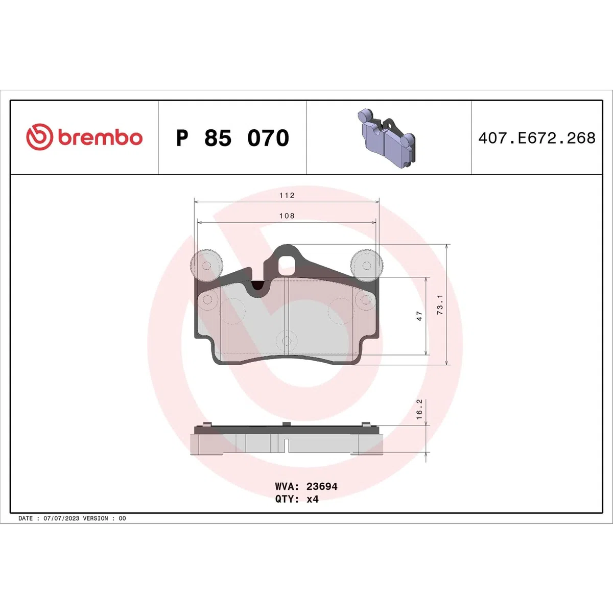 Brembo P 85 070 Pastillas de Frenos