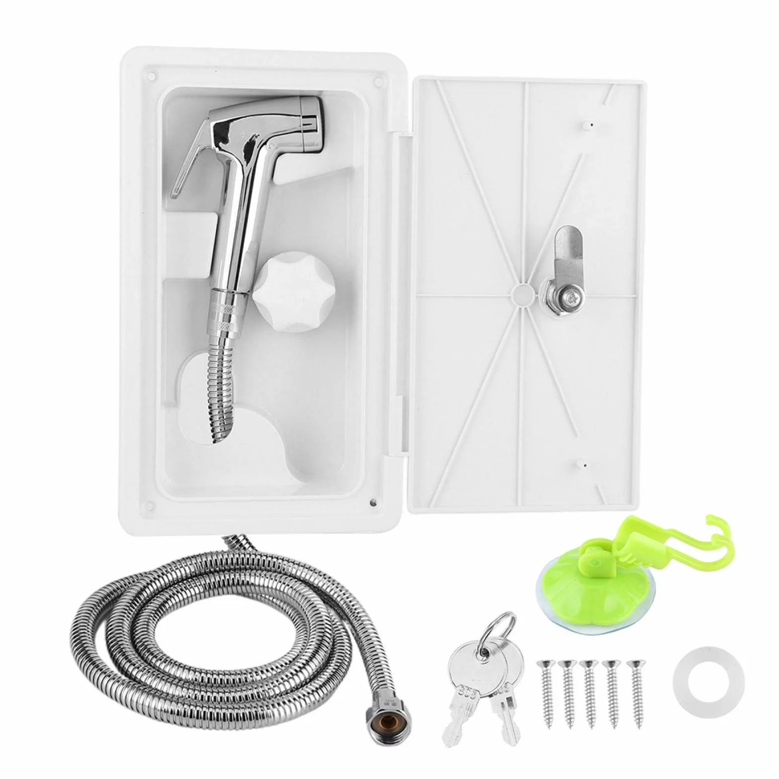 Ducha externa superior para caravana, caja de ducha exterior, interruptor de frío y calor con kit de 2 llaves para caravana, caravana, barco marino