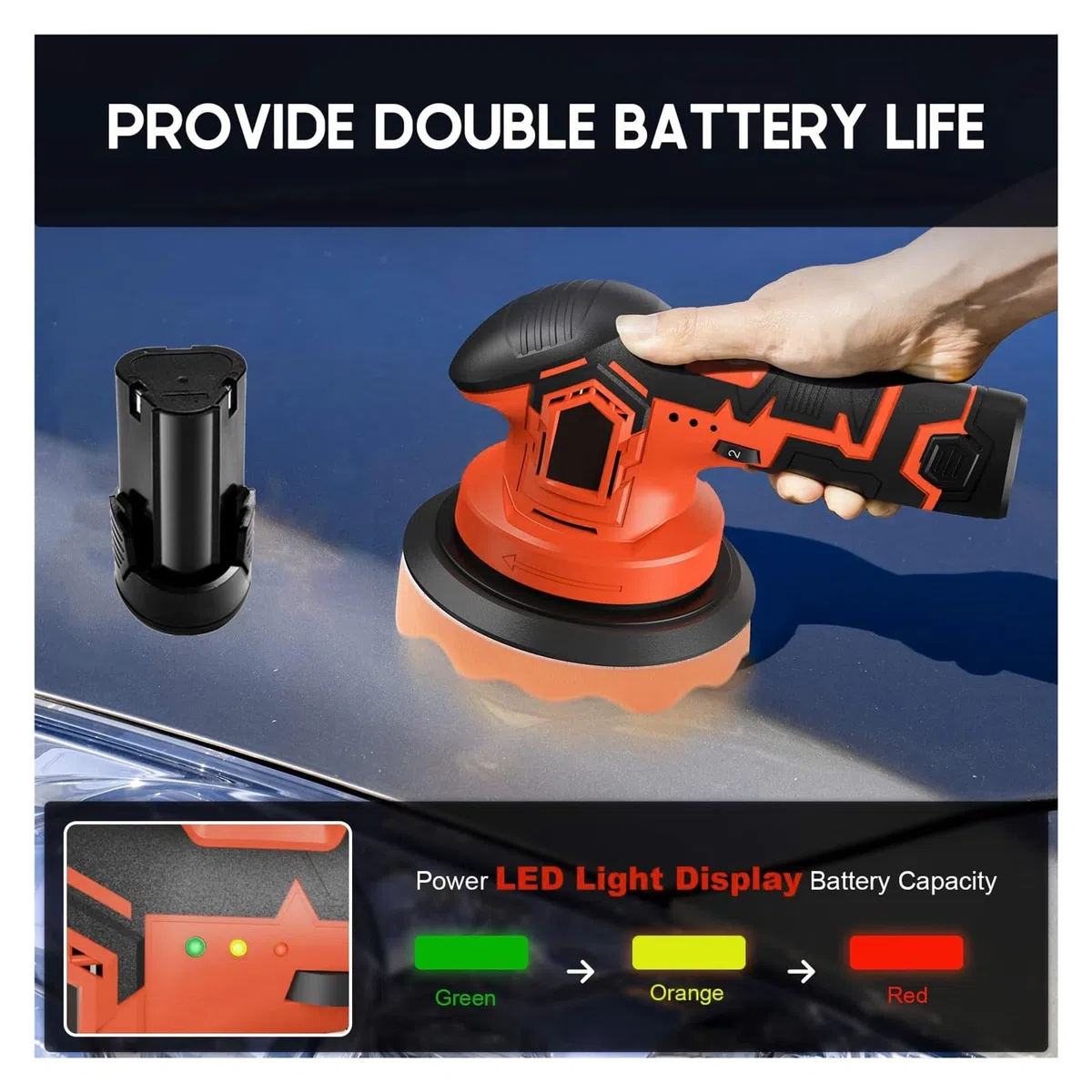 Lijadora de mesa Pulidor de coche inalámbrico 2500-5000rpm máquina de pulido de coche inalámbrico herramienta de cera de pulido eléctrico silencioso 6 velocidades variables