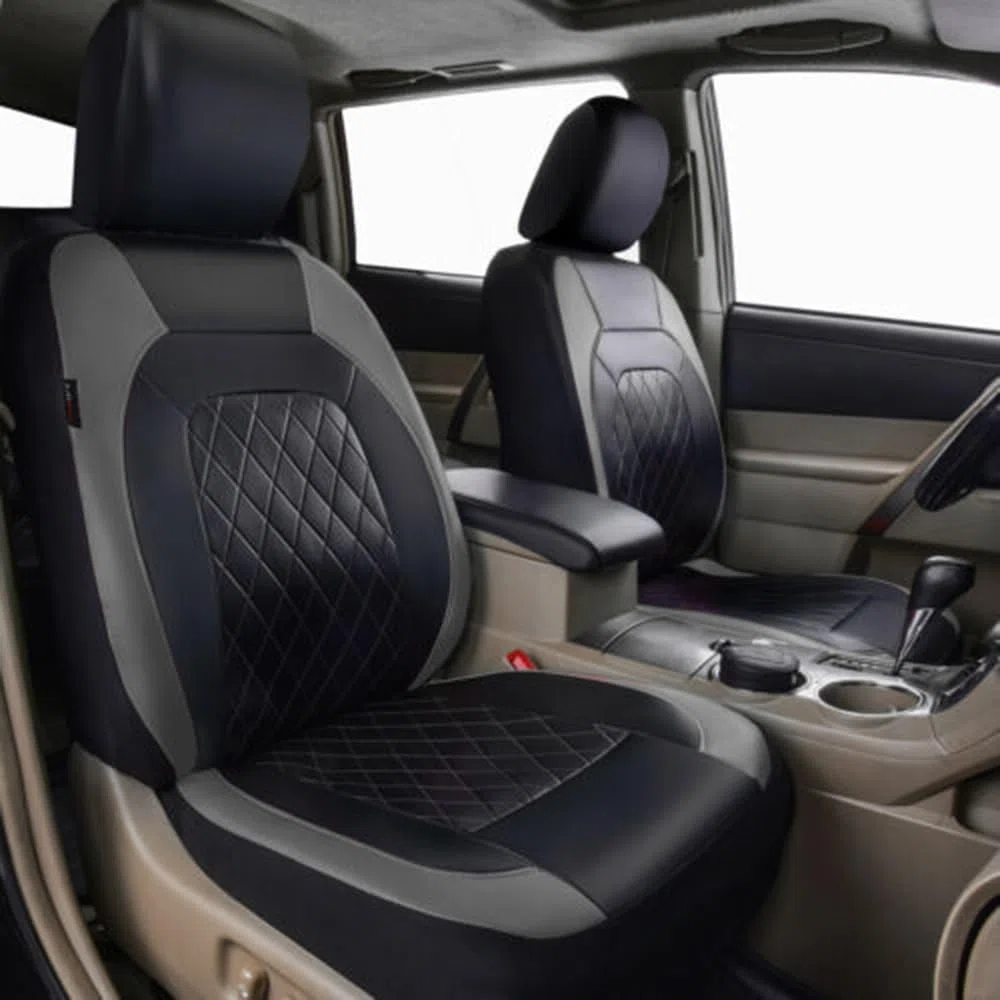 Shkalacar Funda de Asiento de Coche 9 Pcs, Protector de Asiento Universal de Cuero PU, Fundas Asientos Coche Universales para Coche, Vehículo Todoterreno (Gris)