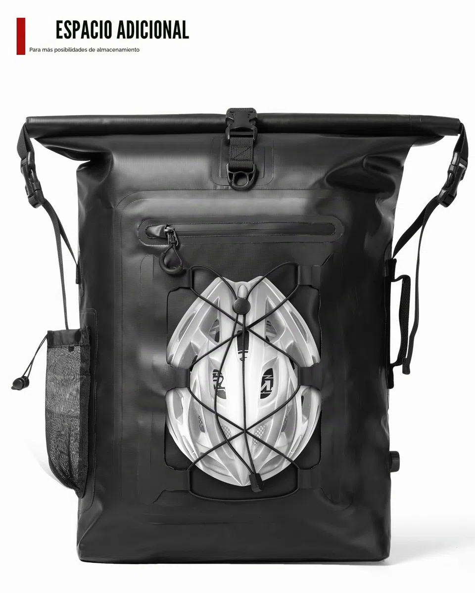 Grapelet Impermeable Mochila Moto 40L también para bicicleta con Cintura Desmontable para los hombros PVC 500D Bolsa Estanca Negra con bolsillos laterales resistente a la lluvia el nieve y el barro