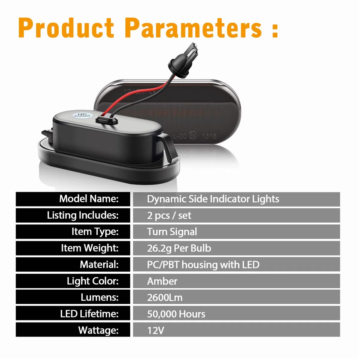 TECTICO LED Intermitentes Laterales Dinamicos Amarillo ámbar Coche Luz Intermitentes para Focus MK2 C-Max Fiesta Fusion T5 Golf3 Golf4 Passat Polo, 2 Piezas