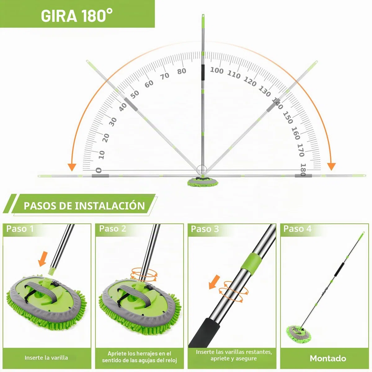 Kit de limpieza de coche, 62 pulgadas, guante de fregona con mango largo, juego de cepillos de detalles de coche, suministros completos de limpieza de coche