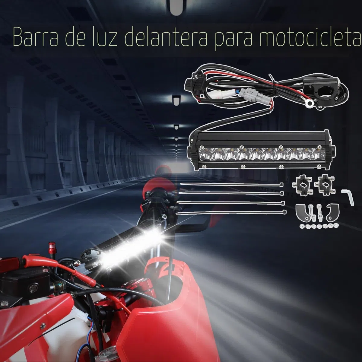 Barra de luz LED doble fila 8 pulgadas, 10-30 V, luz impermeable todoterreno con kit de arnés, universal para manillares 7/8 pulgadas YZ125 YZ250F WR250F