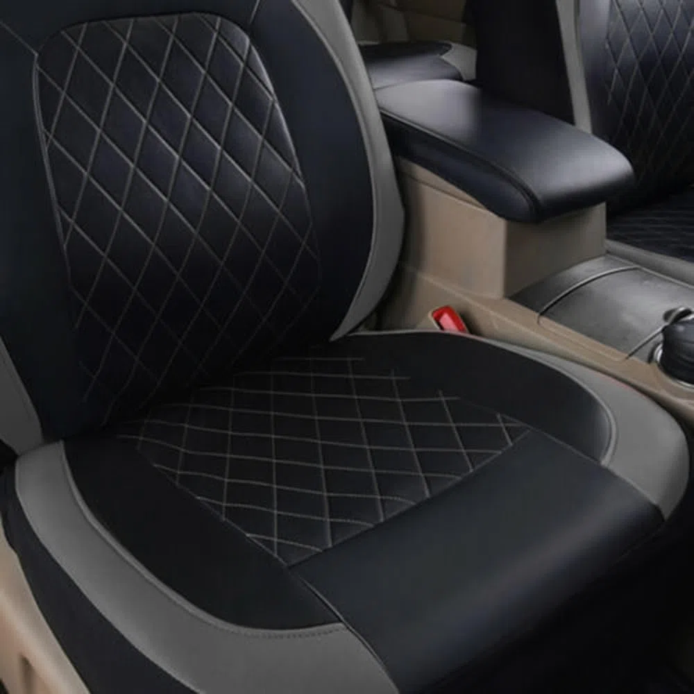 Shkalacar Funda de Asiento de Coche 9 Pcs, Protector de Asiento Universal de Cuero PU, Fundas Asientos Coche Universales para Coche, Vehículo Todoterreno (Gris)