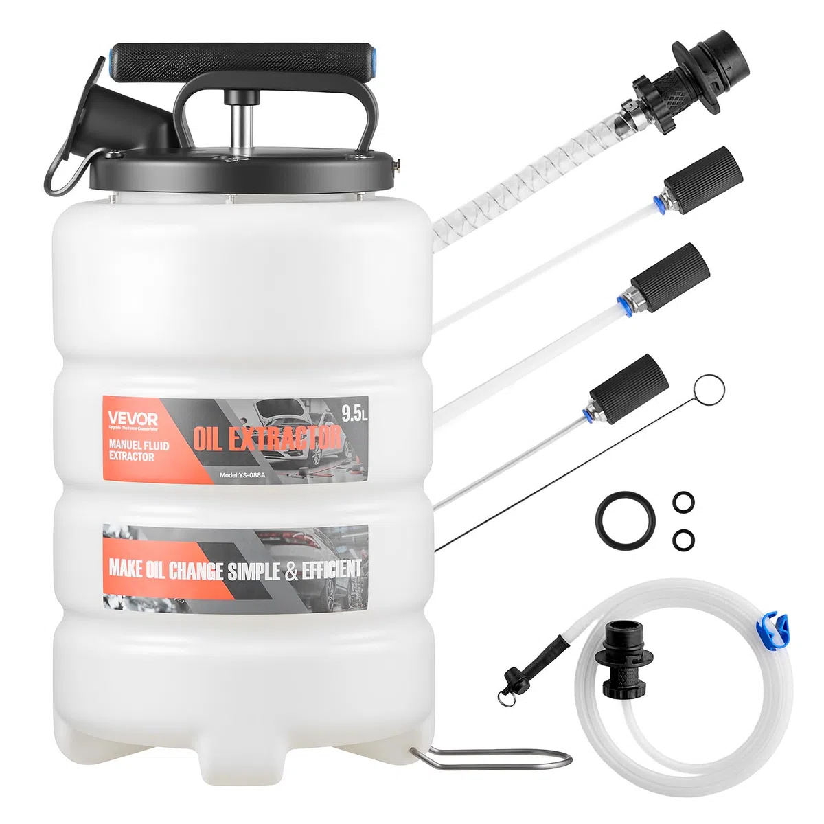 VEVOR Bomba de Líquido de Transmisión Manual Capacidad 9,5 L, Extractor de Aceite de Mano para Máquinas, con Manguera 150 cm Tubos de Extensión Adaptadores, Cambio de Aceite para Coches Barcos Motos