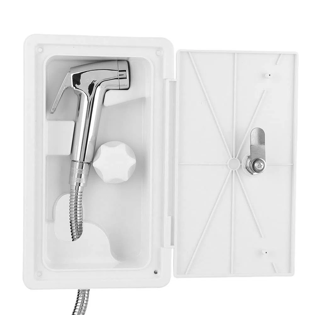 Caja de Ducha para Caravana, Caja de Ducha Exterior con Interruptor de Frío y Calor con Kit de 2 Llaves para Caravana de Autocaravanas de Barcos Marinos