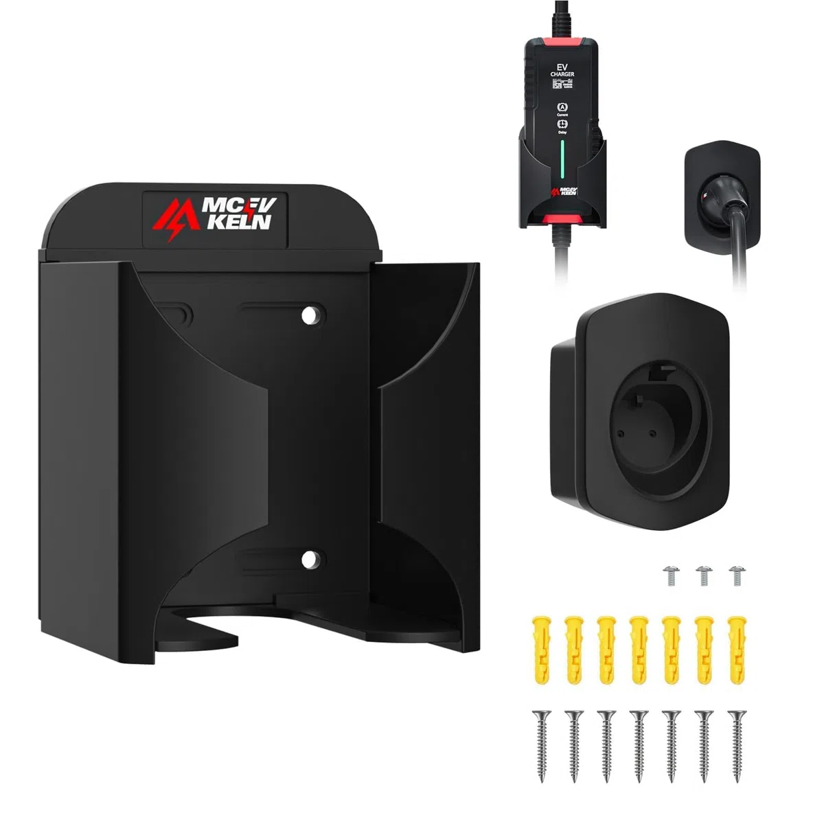 Soporte de Pared para Cable de Carga Tipo 2 y Cargador EV| Set de Soporte para Cargador Coche Eléctrico, ABS Material, Accesorios Estación de Carga, para Varios Tamaños Max 13 * 8.5cm