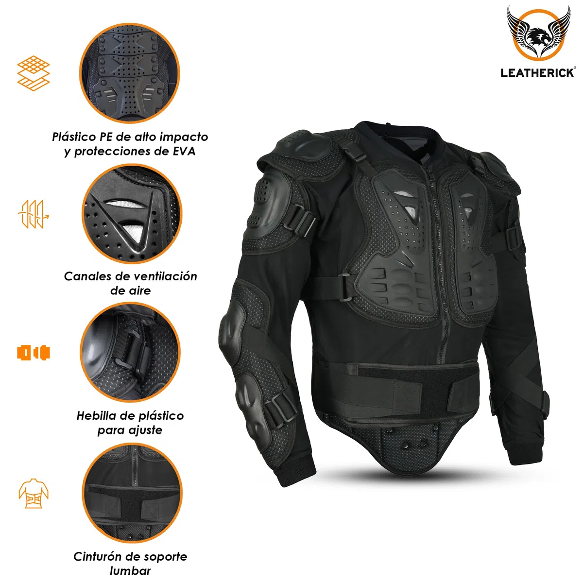Leatherick Chaqueta protectora para motociclistas: armadura completa con protector de pecho para hombres y mujeres. Ideal para motocross, cuatrimotos y otras actividades todoterreno. Equipada para mot
