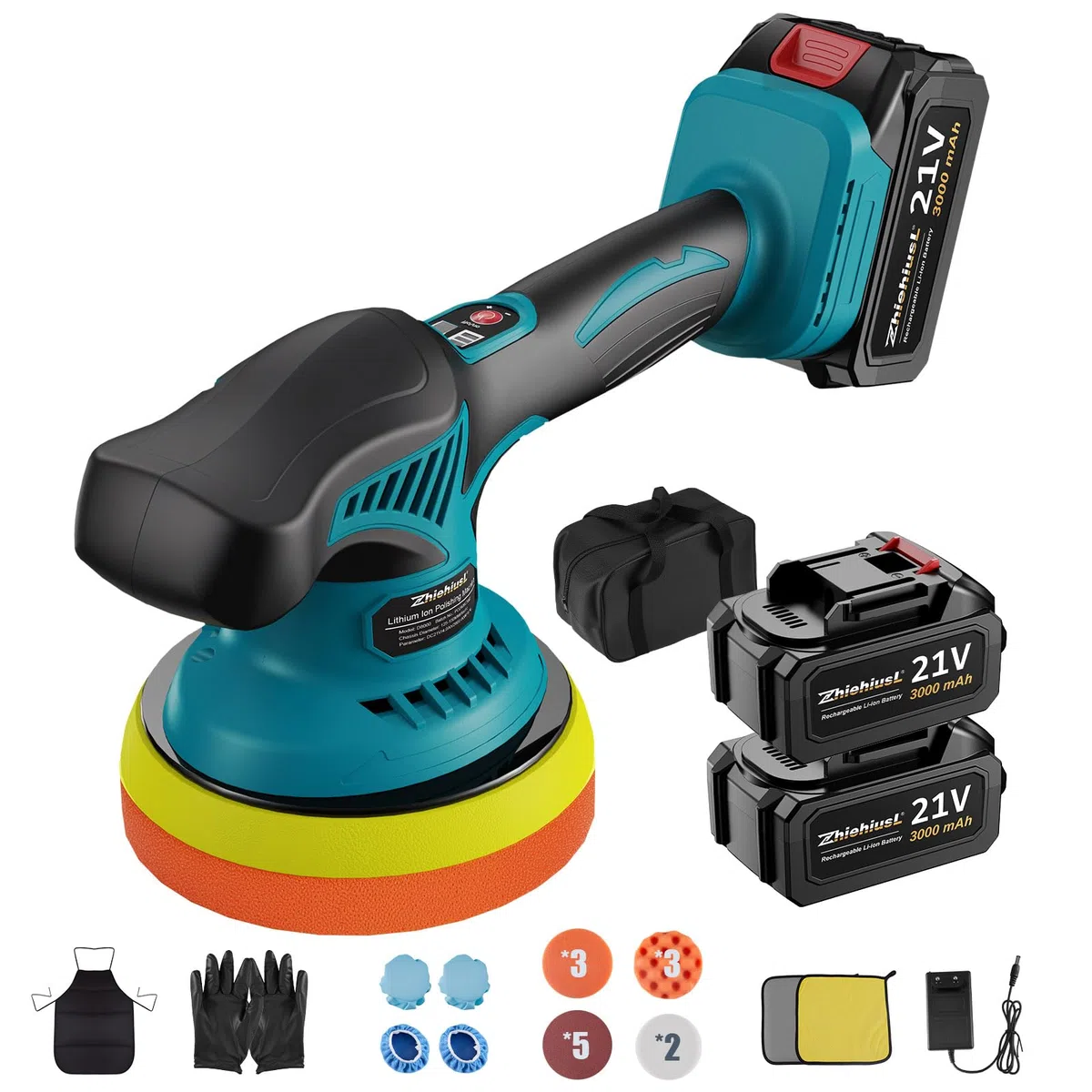 Pulidora de búfer inalámbrica para coche, kit de amortiguadores y pulidoras de coche con baterías 2X21V 3000mAh, 8 velocidades variables hasta 6000 RPM, pulidora inalámbrica de 15.24 cm para