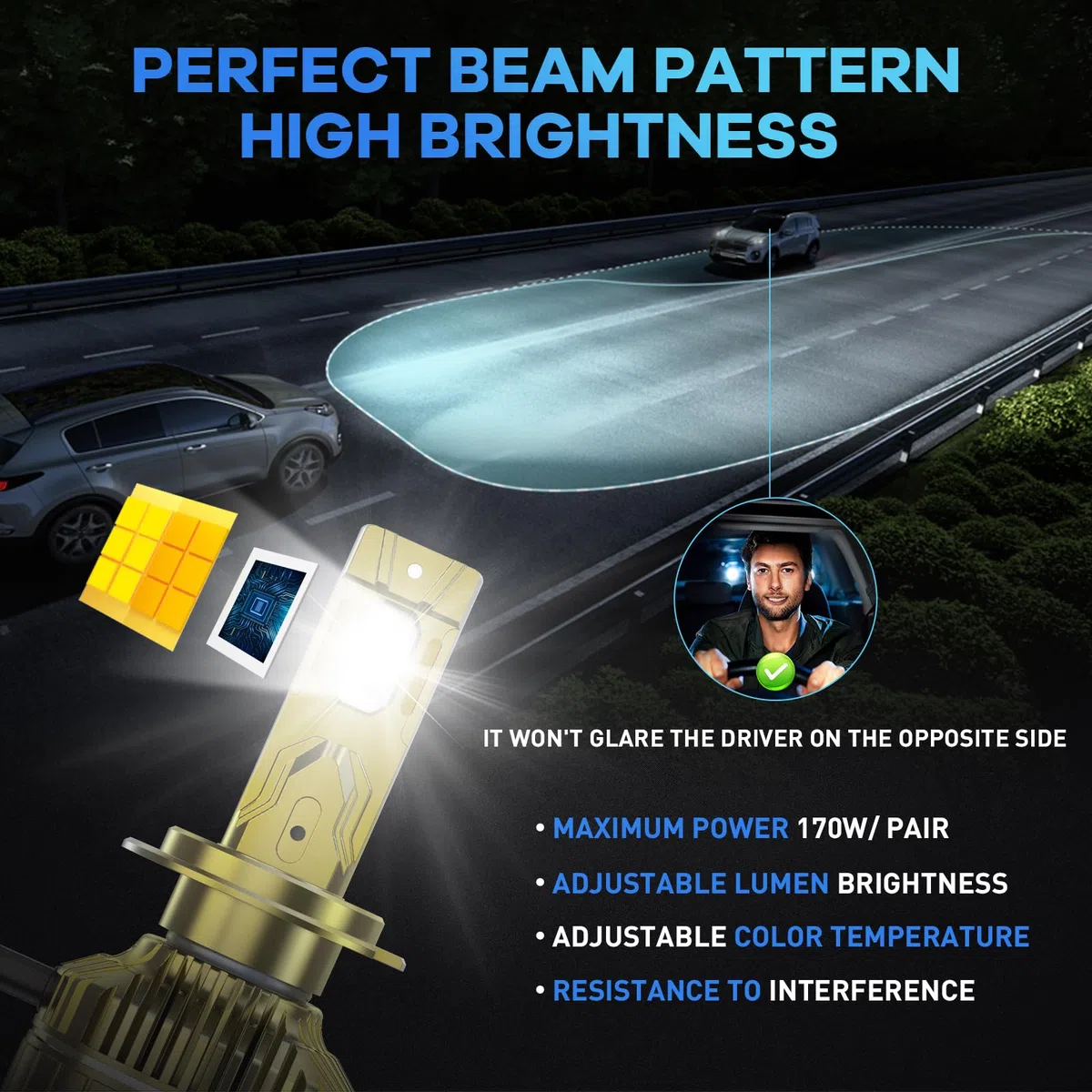 H4 Bombilla LED para Faro, 2 PZ Canbus Sin Errores H4 9003 Bombilla para Faros APP Atenuación Inteligente Temperatura 3000-6000K 170W 800% de Brillo Kit de Conversión de Reemplazo Halógeno