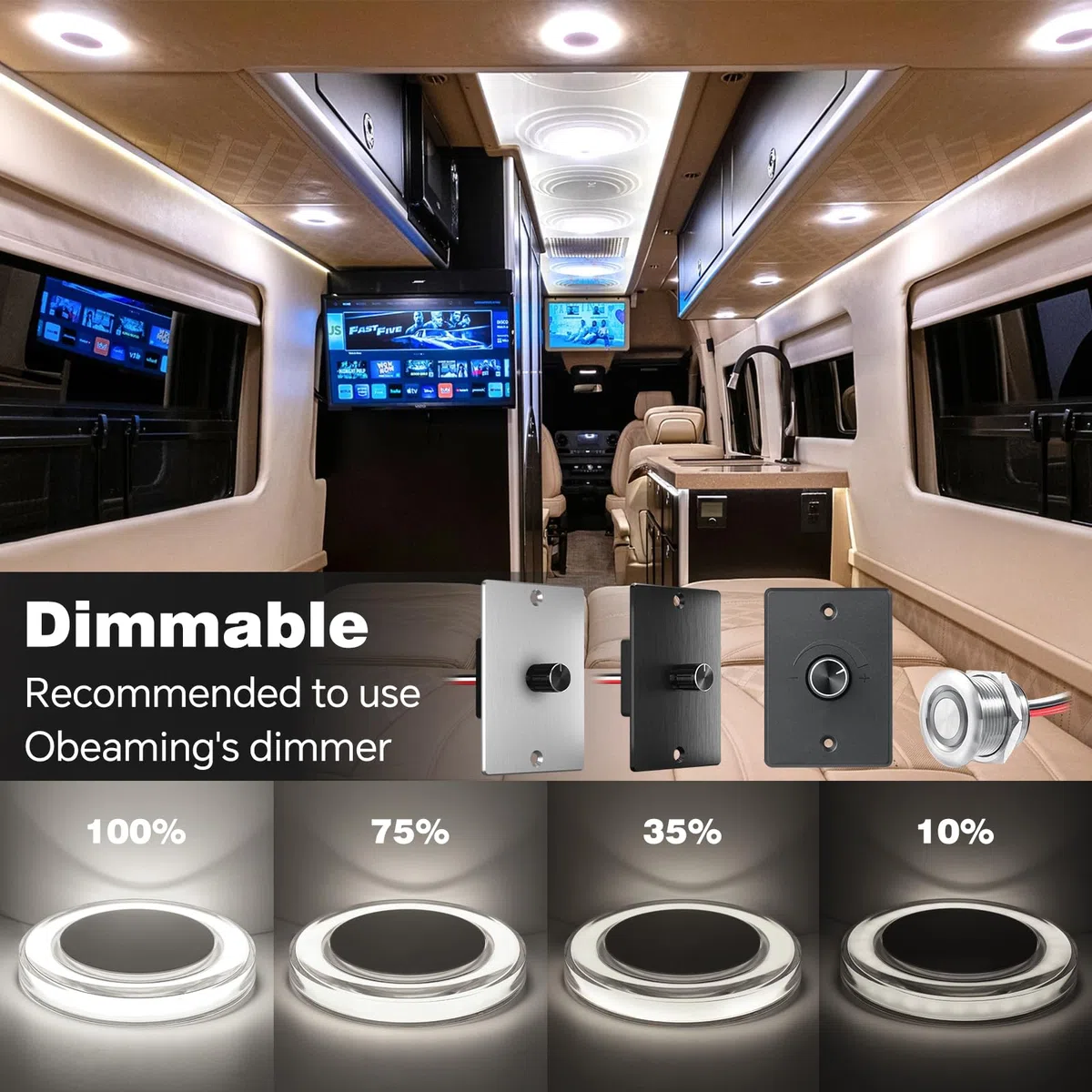 4 x Lámpara LED 12V Autocaravana Regulable Panel Luz de Techo 76mm 320LM 3W, para Caravana Barco Remolque Coche Iluminación Interior (5000K)