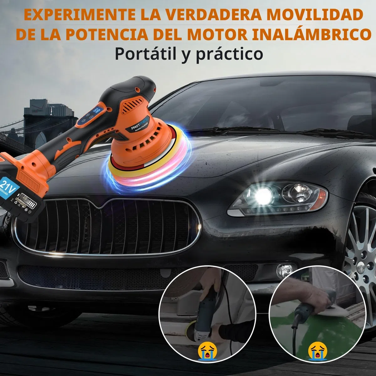 Pulidora de coche inalámbrica, kit de pulido de coche con baterías 21 V 4,0 Ah, pulidora orbital con 8 pulidores pantalla táctil variables de 6 pulgadas para detalles de coche/eliminación arañazos