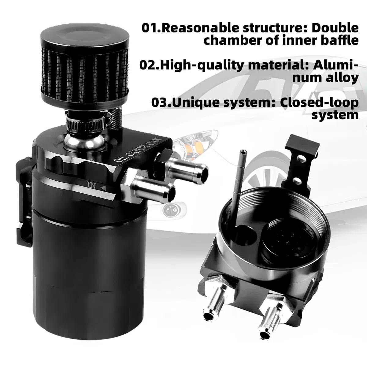 Bote de Captura de Aceite, Tanque de Depósito de Aluminio para Automóvil de 300 Ml, Kit Universal Con Filtro de Aire, Manguera y Otros Accesorios (Negro)