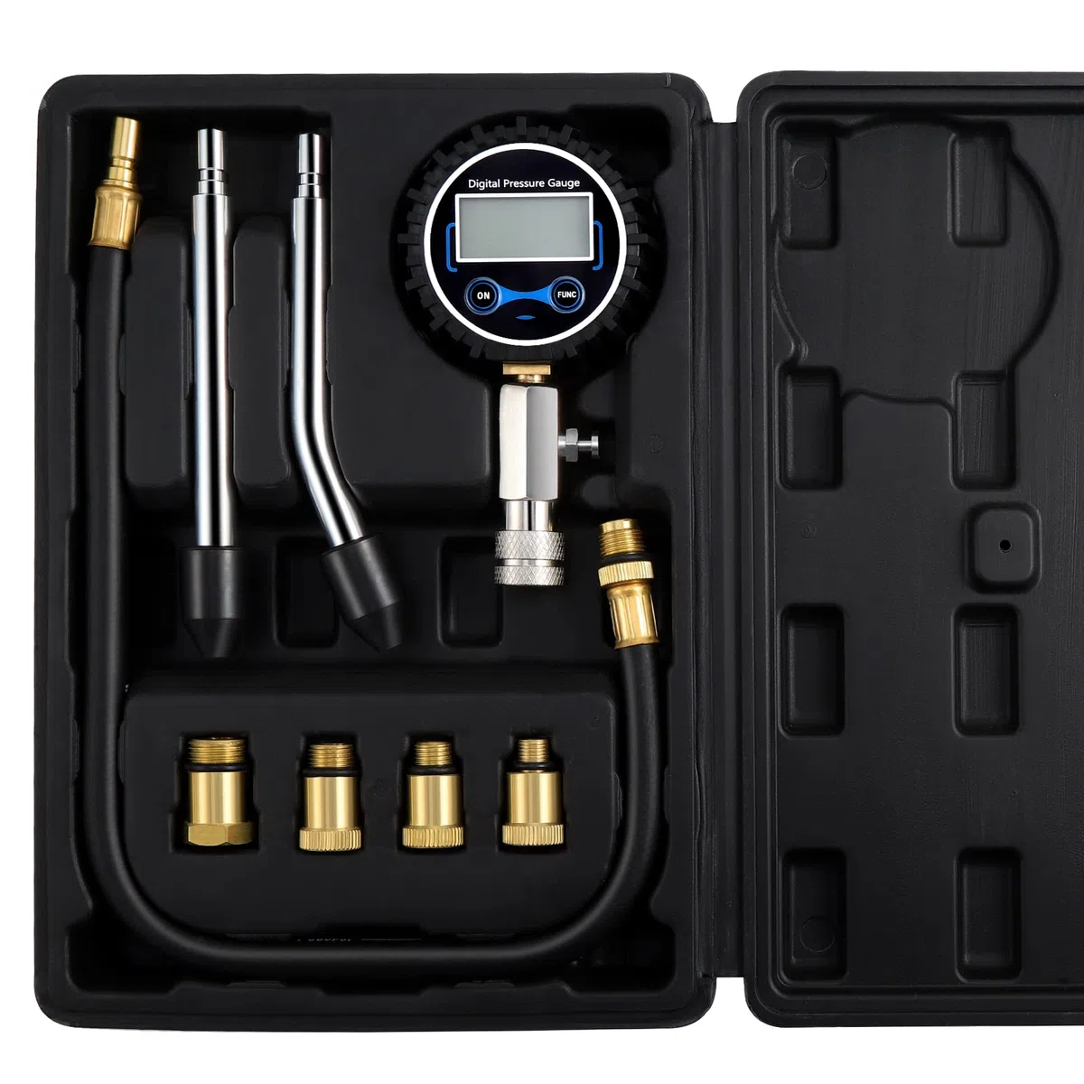 Compresión probador de gasolina, probador de compresión de coche, comprobador de compresión digital con adaptador y manguera (negro)