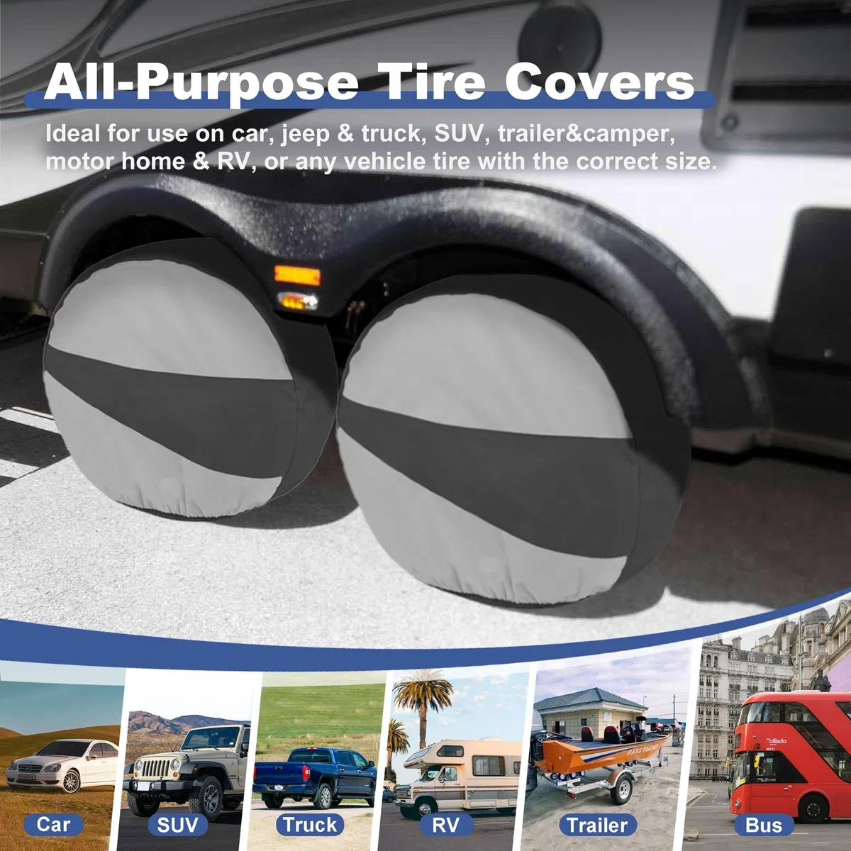 Explore Land Paquete de 4 Fundas para neumáticos – Protector de Rueda Resistente para camión, SUV, Remolque, cámper, RV – Universal se Adapta a diámetros de neumáticos de 23 a 25.7 Pulgadas (Negro y
