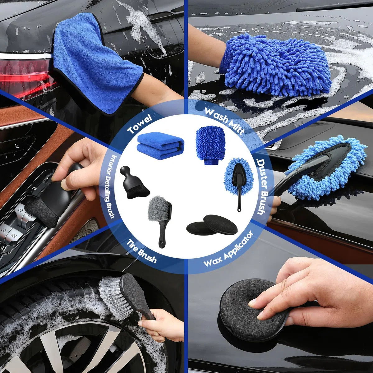 Qydipclin Kit de 38 piezas para detalles de coche, juego de cepillos para detalles de coche, kit de limpieza de lavado de coche, cepillos de detalles de coche, kit profesional de cuidado de coche para