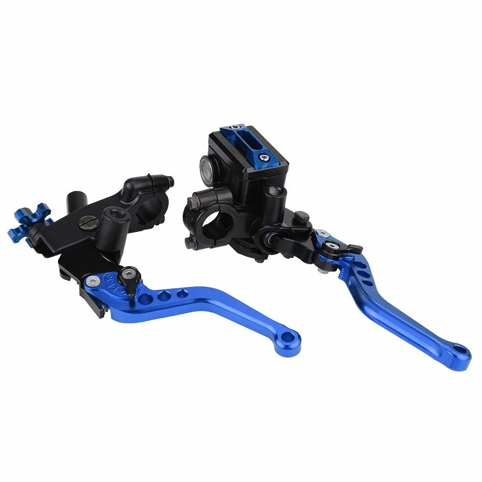 1 par 7/8"(22mm) universal motocicleta freno embrague cilindro maestro tanque palancas embrague freno palanca de embrague (azul)