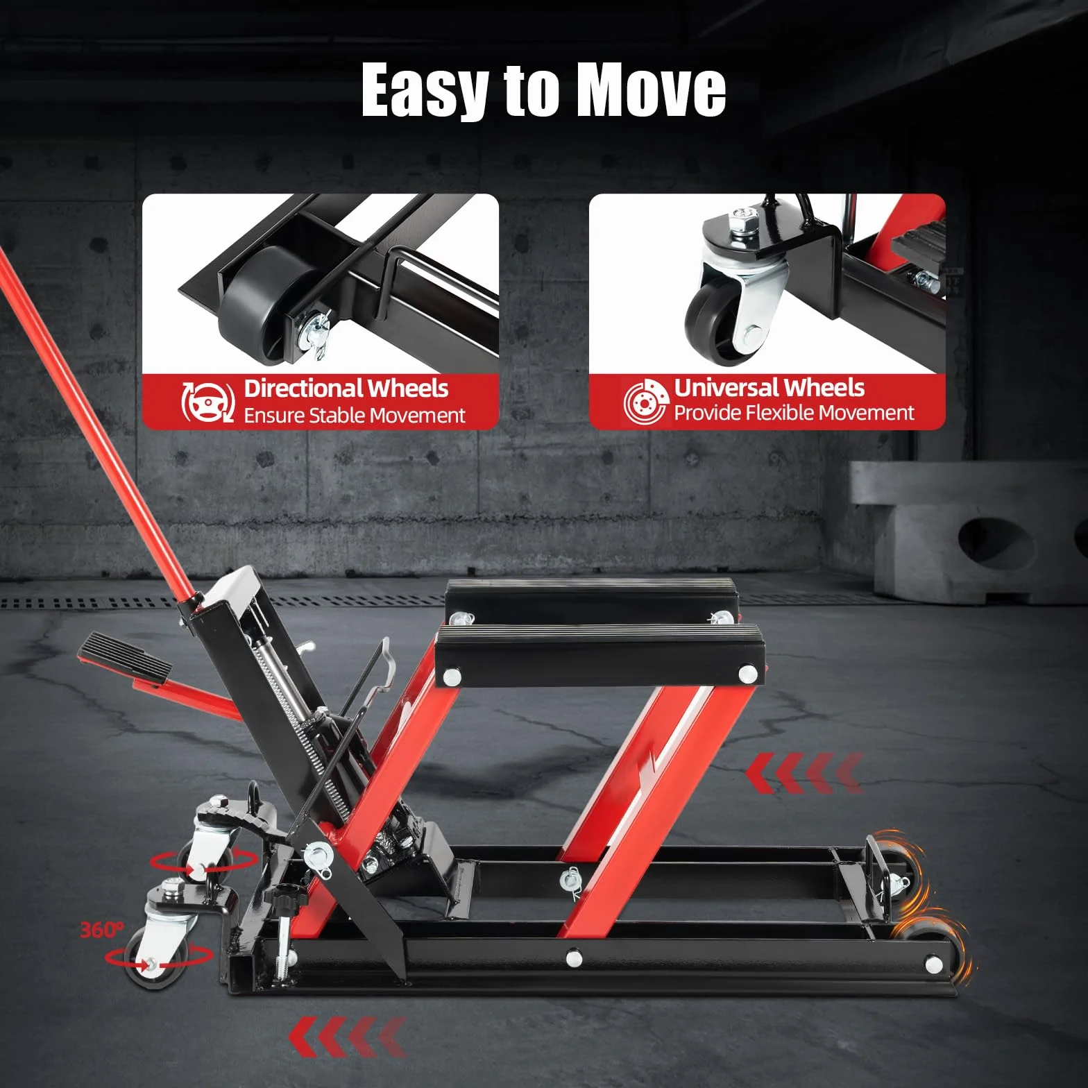 Elevador de motocicleta hidráulico de 680 kg/1500 libras, elevador hidráulico de motocicleta, soporte de reparación de elevación de motocicleta 115-365 mm, plataforma elevadora de motocicleta