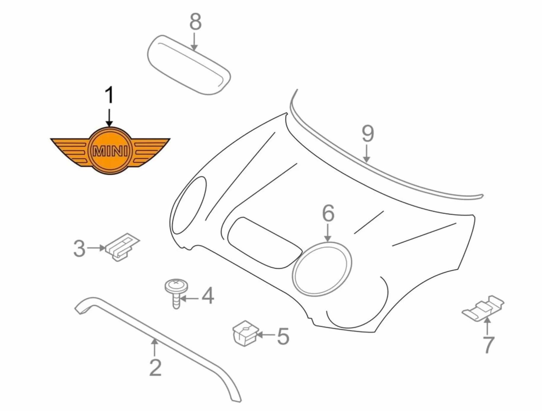 Emblema, mini insignia para el capó delantero R50 y R52 de BMW, 51147026184