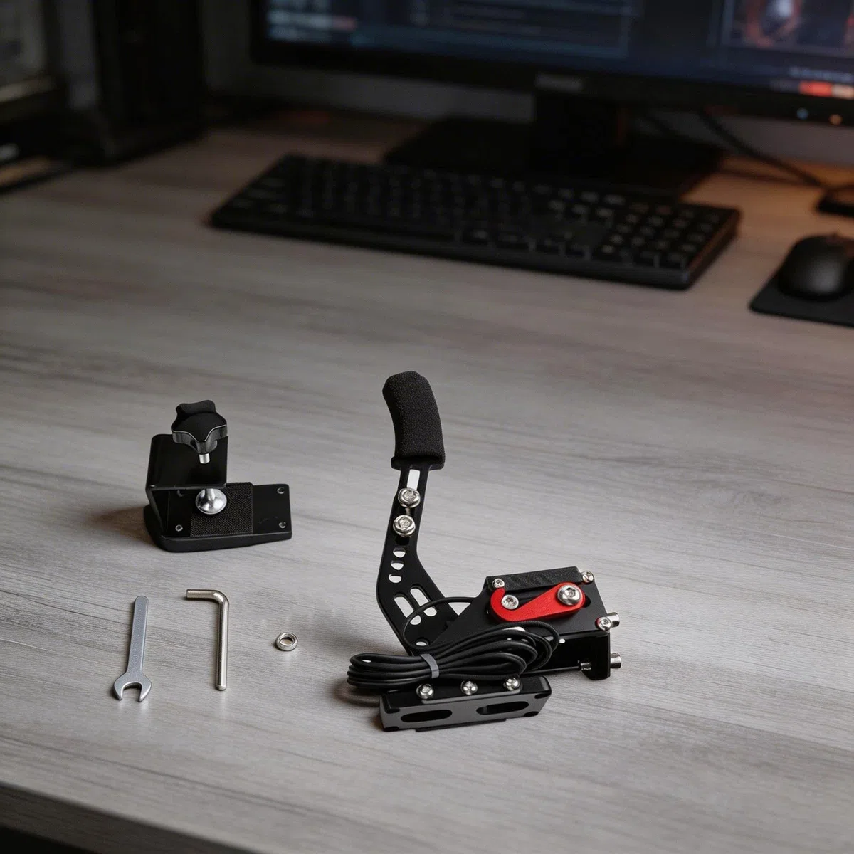 KHIronHive Freno de mano USB Racing con sensor Hall para PC, palanca de freno de tensión ajustable de aleación de aluminio compatible con Logitech G27 G29 G920 T500 T300, para Assetto Corsa Dirt