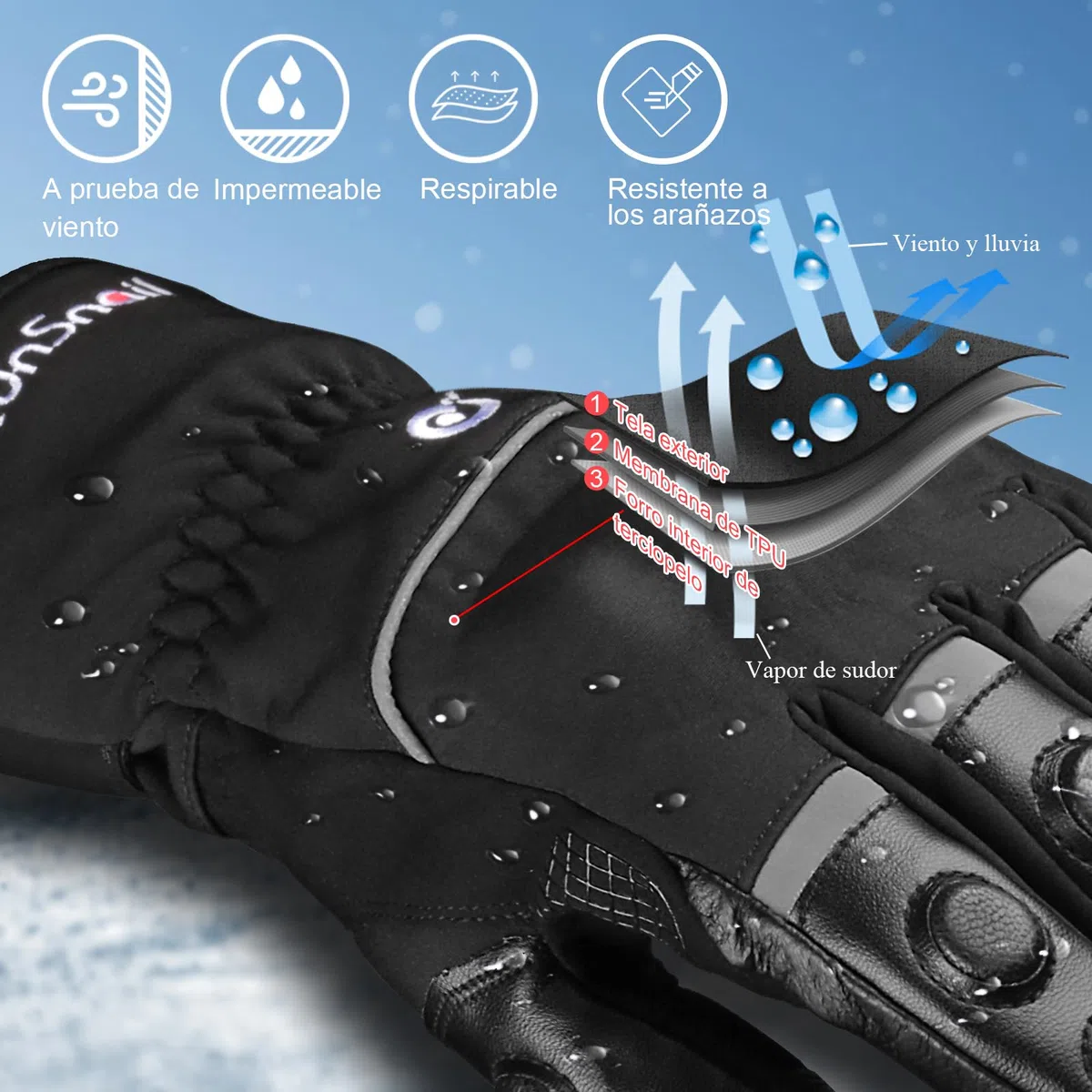 2KP CE Guantes de Moto Invierno para Hombre y Mujer, Guantes Moto Impermeables Prueba Viento Cálidos Guantes Motociclista con Puño Largo y Protección Dura en Los Nudillos Guantes Pantalla Táctil