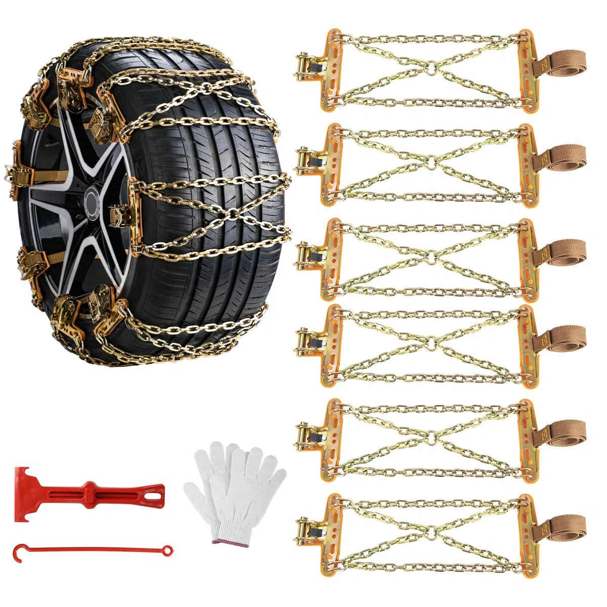 Ninonly Cadenas Coche 6Piezas Cadenas Nieve Universales Emergencia Antideslizantes para Vehículos Coches Furgonetas SUV Ancho 195-265 mm Para Barro, Arena, Nieve, Hielo