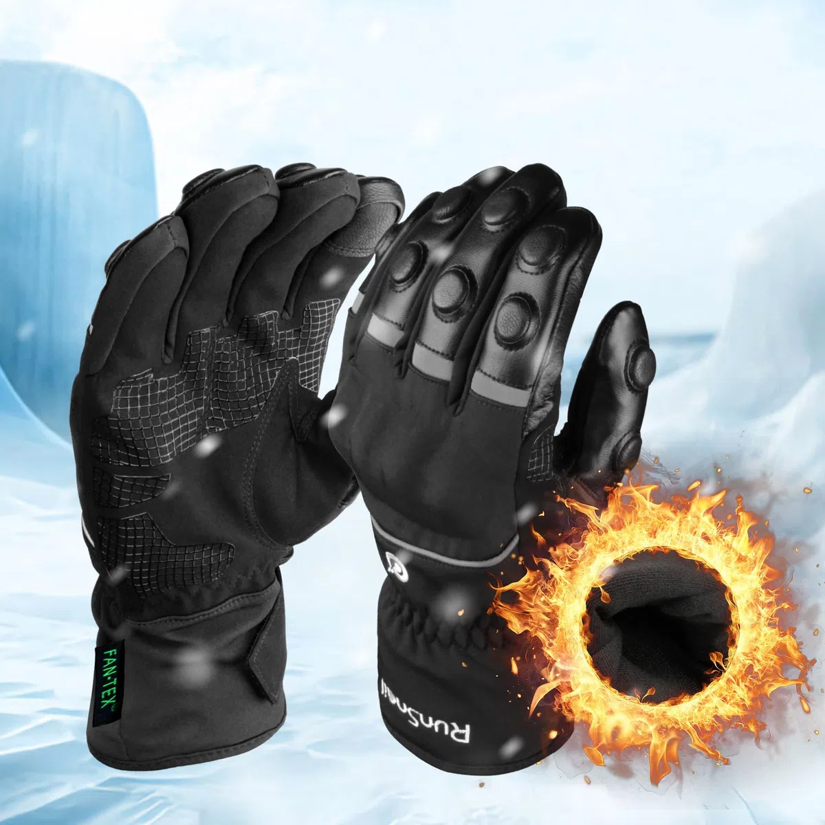 2KP CE Guantes de Moto Invierno para Hombre y Mujer, Guantes Moto Impermeables Prueba Viento Cálidos Guantes Motociclista con Puño Largo y Protección Dura en Los Nudillos Guantes Pantalla Táctil