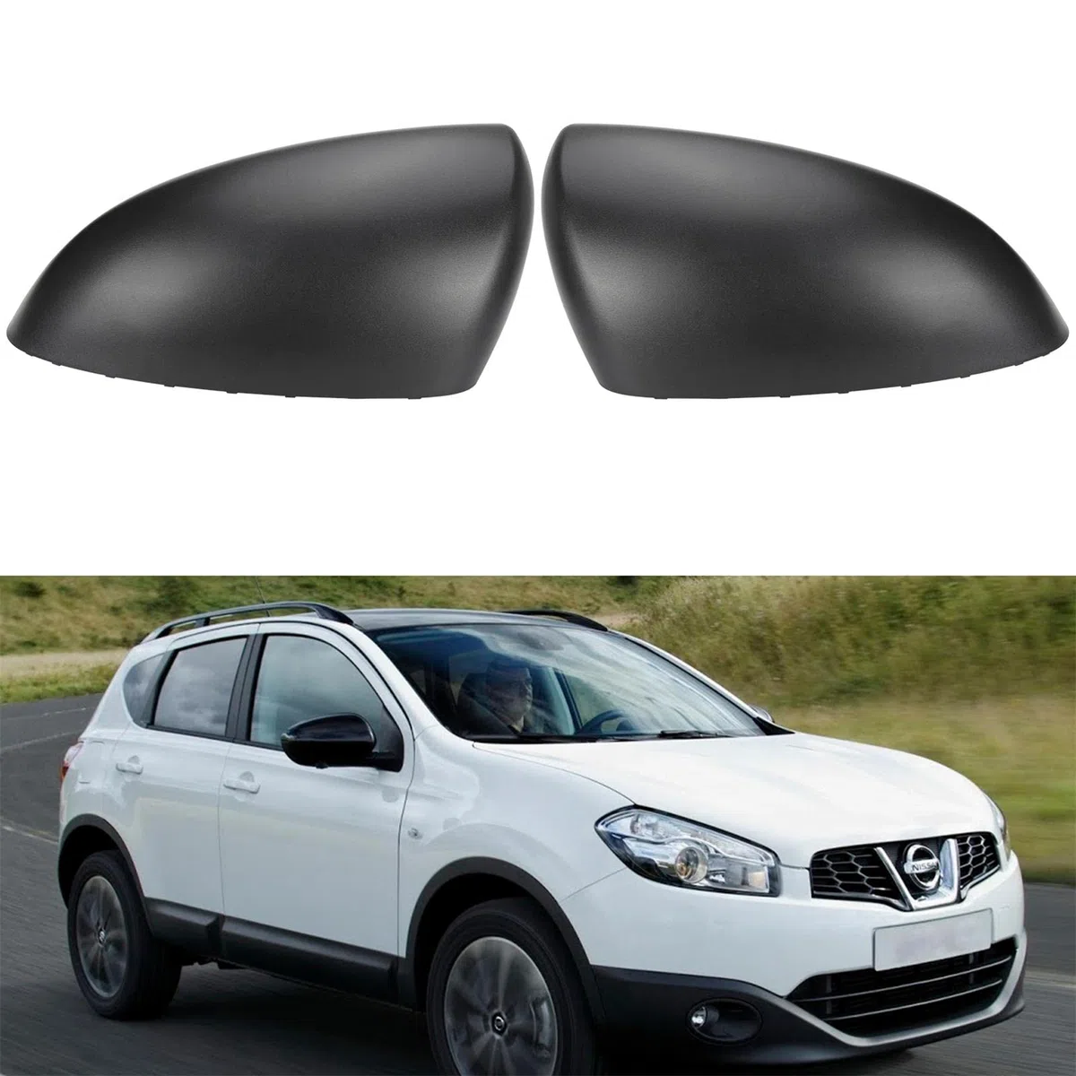 Par de cubiertas de retrovisores de repuesto para Nissan Qashqai 2007-2014, tapa de carcasa de espejo retrovisor izquierdo y derecho (negro)