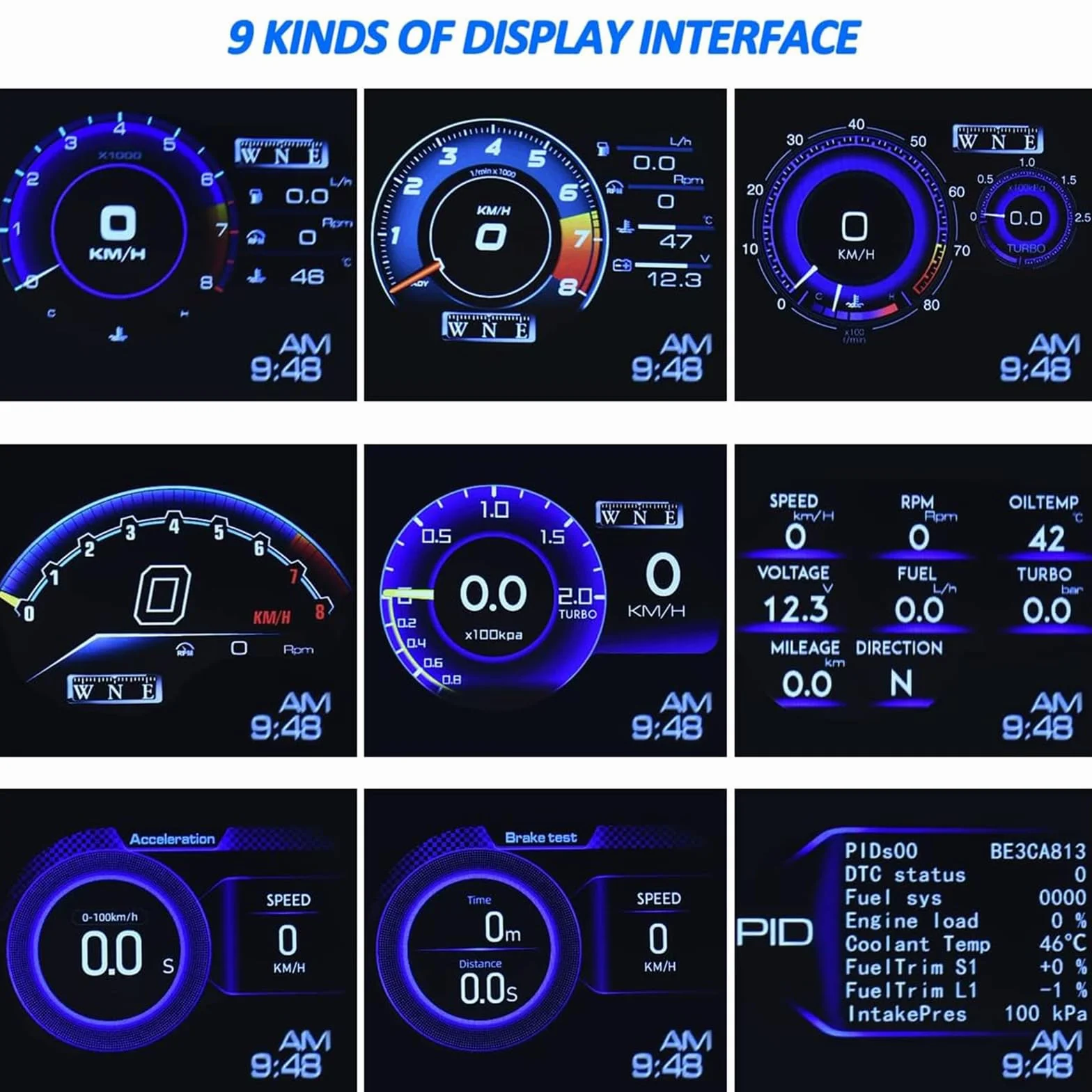 KAOLALI Head Up Display OBD2 GPS Coche Smart Velocímetro, Universal Car HUD KMH/MPH Velocímetro Turbo RPM Alarma de Voltaje 9 Pantallas de Visualización para Todos Coche