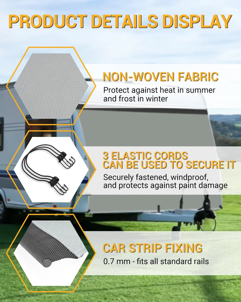 140x160cm Funda Frontal para Caravana y Autocaravana. Lona Protectora Resistente al Invierno, a la Intemperie, a los Rayos UV y a Las Corrientes de Aire. Protege contra el Hielo y la Nieve.