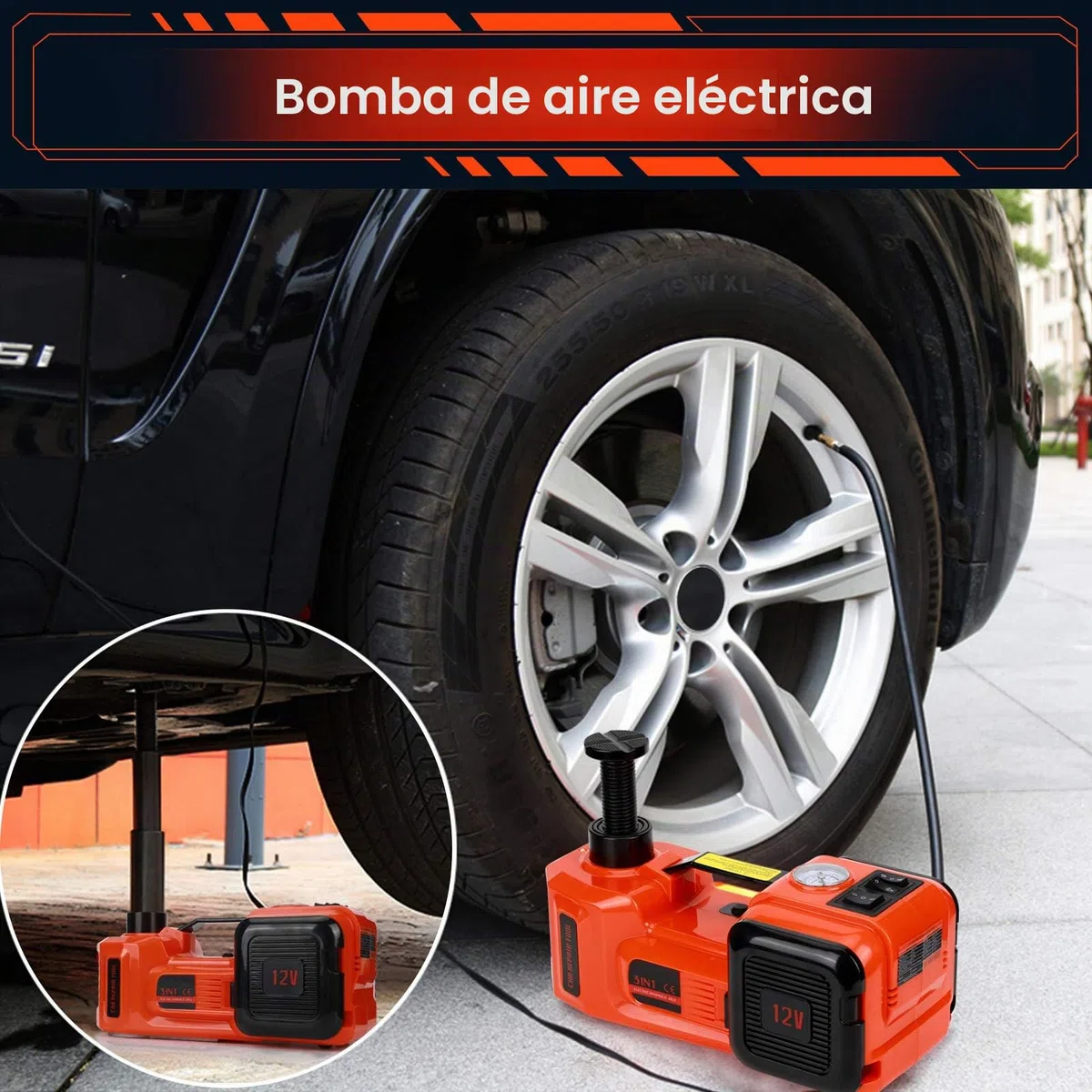 Gato Eléctrico Automotriz 5 Toneladas, 12V DC, Elevador de Coche para Garaje y Emergencia