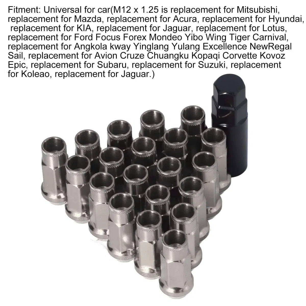 Tuercas, Fydun Universal 20 Piezas M12x1.25 Metal Tuercas de Rueda con Manga de Llave(Negro)