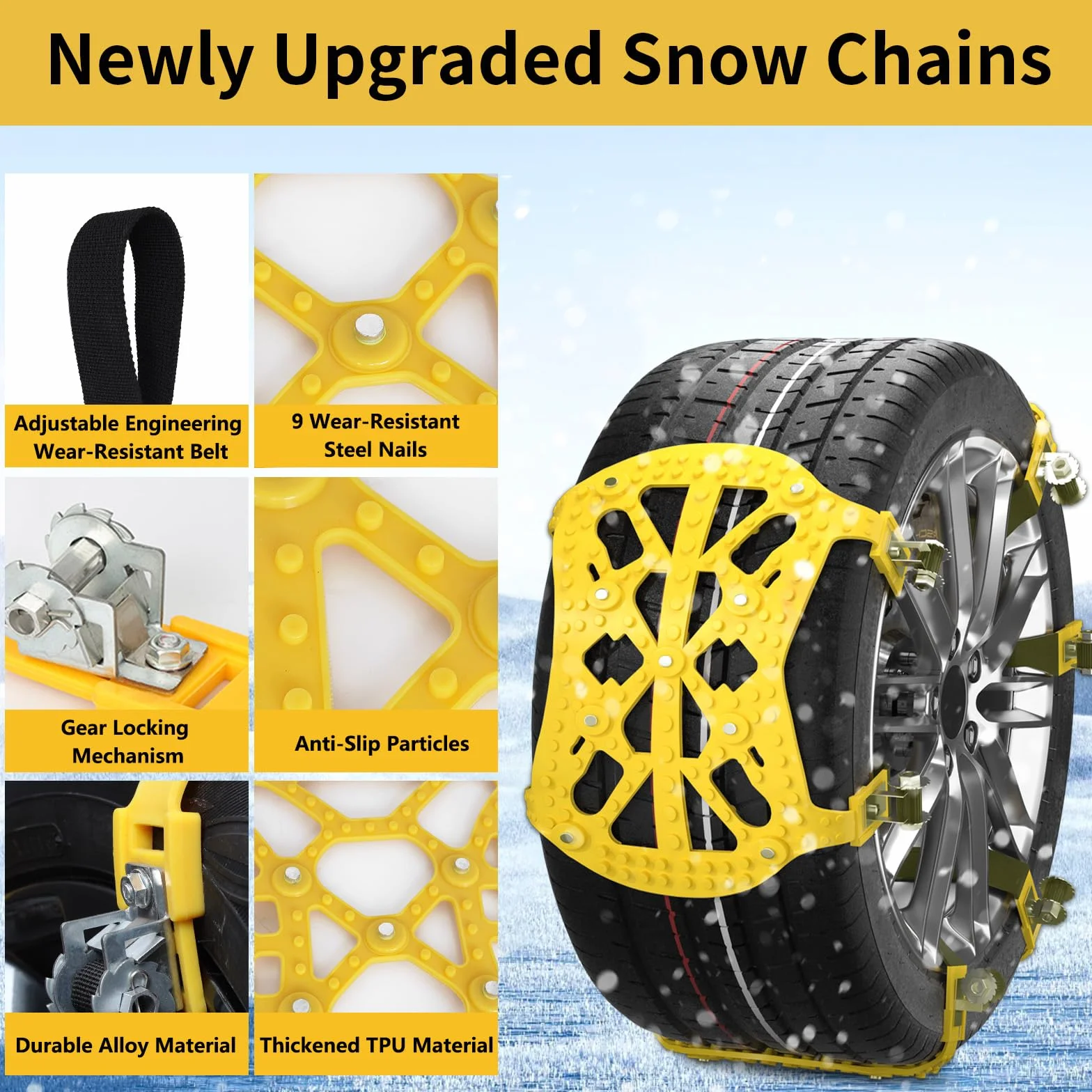 Cadenas coche nieve,adecuadas para neumáticos de 165~265 mm de ancho,6 paquetes de cadenas coche nieve universal,aptas para coches,SUV y ATV,cadena nieve,205 55 r16 215 55 r18 215 65 r16/r17/ r18 etc