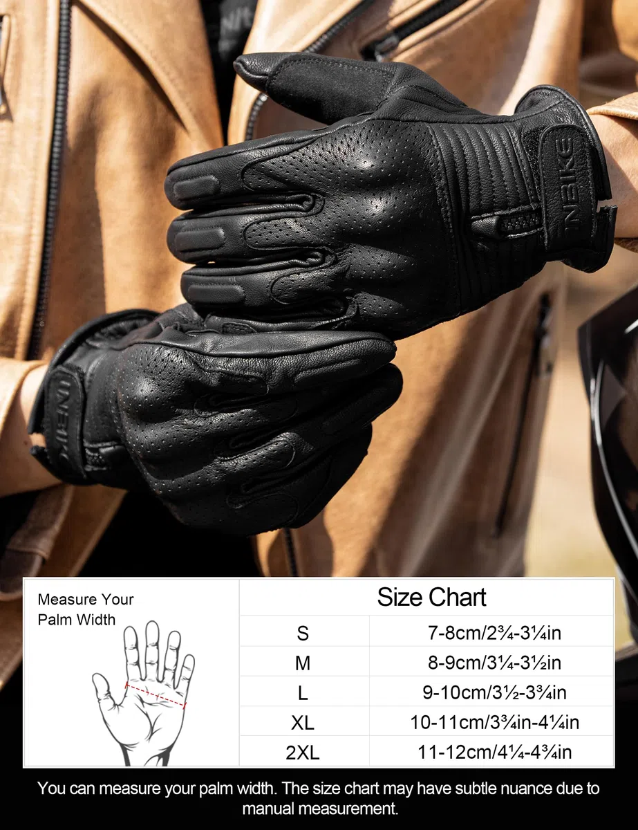 INBIKE Guantes Moto De Piel Cuero 100% con Buen Agarre Y Ventilación, Guantes Motocicleta Vintage con Protecciones Profesional En Los Nudillos(IM805)