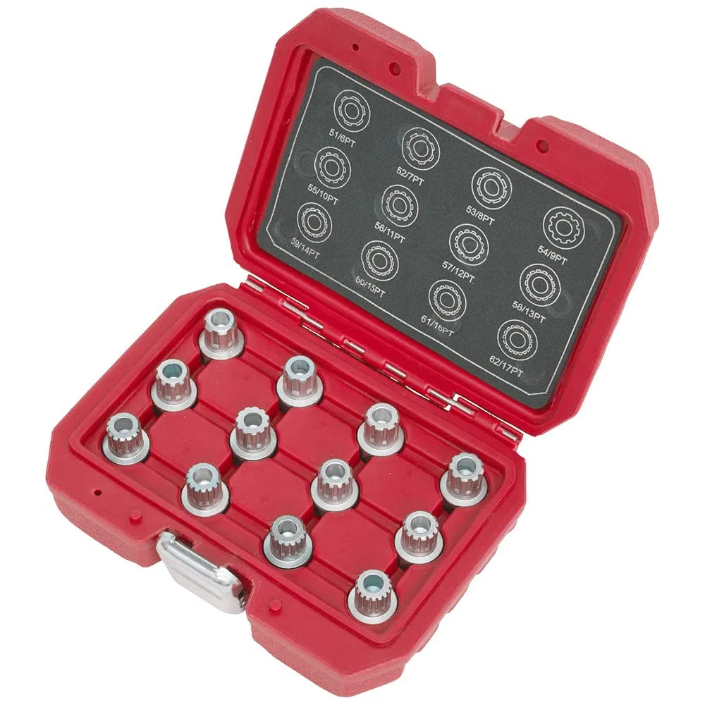 Juego de vasos para tornillos antirrobo en llantas compatible con audi, seat, skoda, volkswag. 6 a 17 puntas