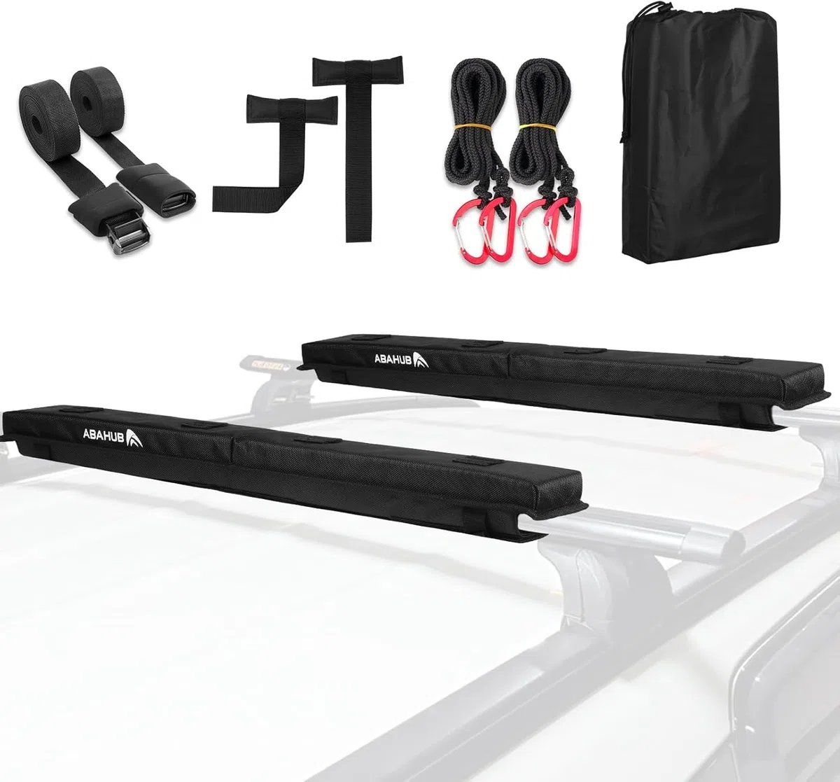 Almohadillas suaves para portaequipajes de techo, juego de portaequipajes universales para auto que incluyen 2 correas de sujeción, 2 cuerdas de sujeción, 2 correas de bucle rápido, 1 bolsa de