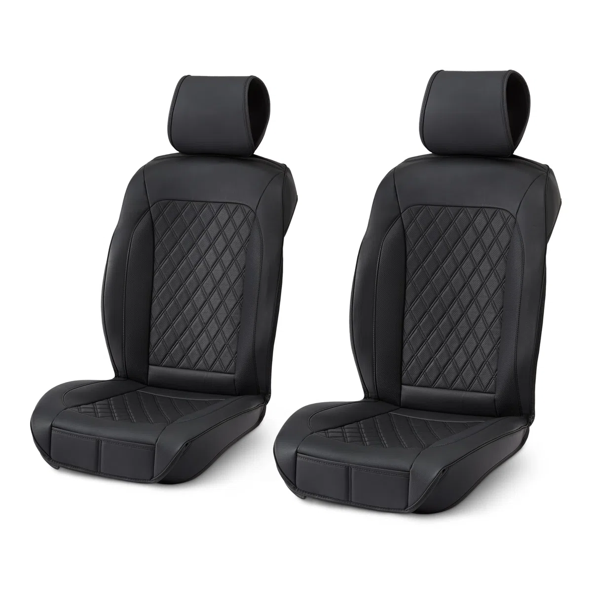 Amazon Basics - Fundas para Asientos Delanteros de automóvil, Piel sintética Transpirable, Ajuste Universal, Paquete de 2, Funda Superior, Negro