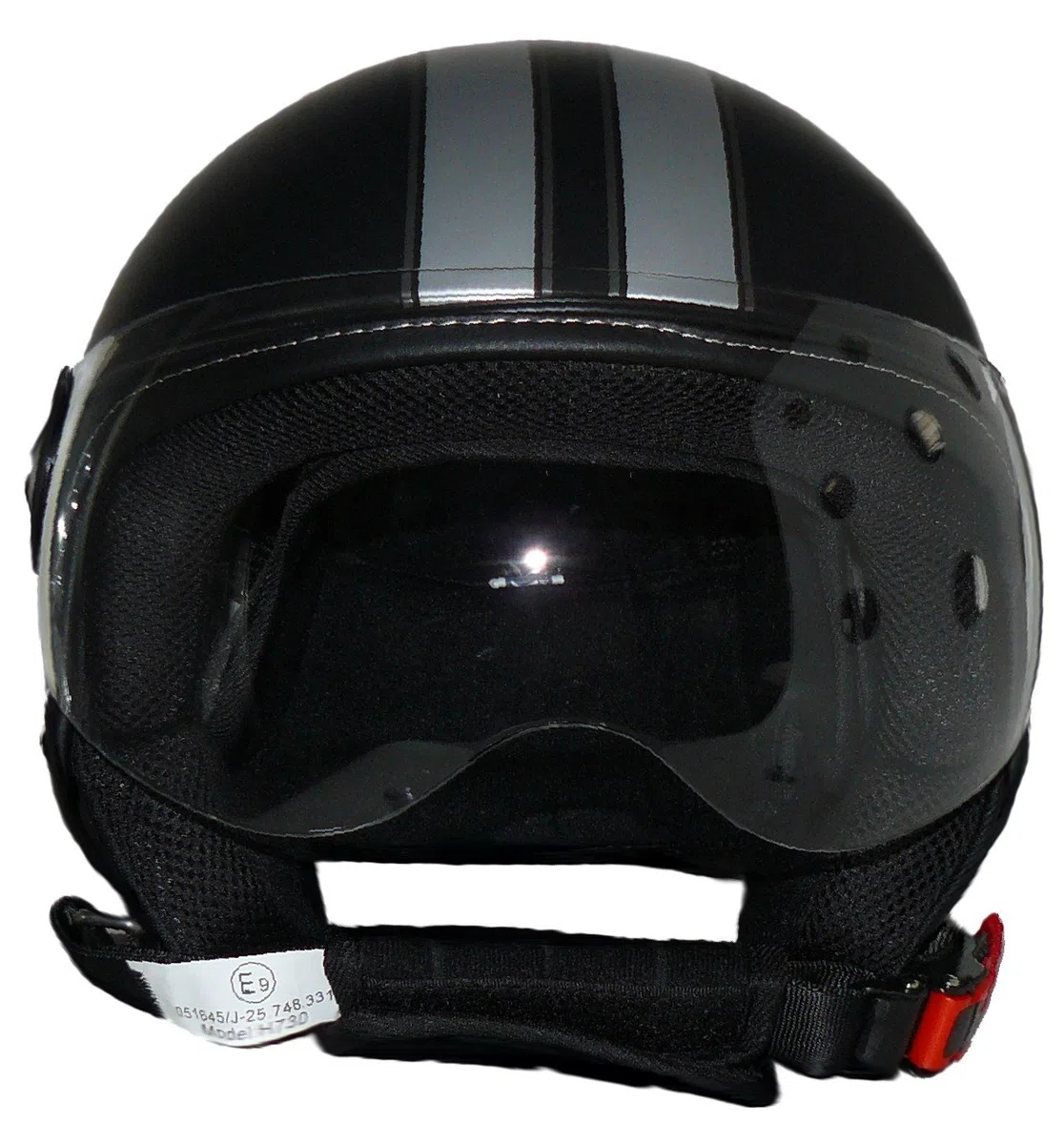 Casco jet con 2 visores en color negro mate con rayas plateadas H710